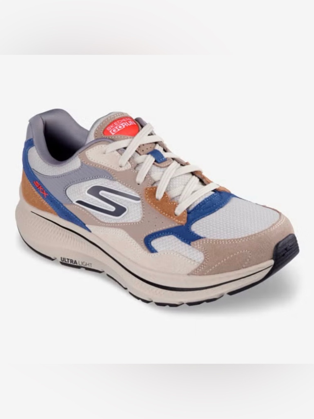 Skechers Neutral Beige and Blue Lace-Up Sneaker